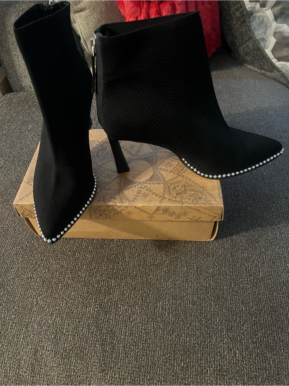 BCBGeneration Black Pointed Toe Rhinestone-Trim Ankle Booties